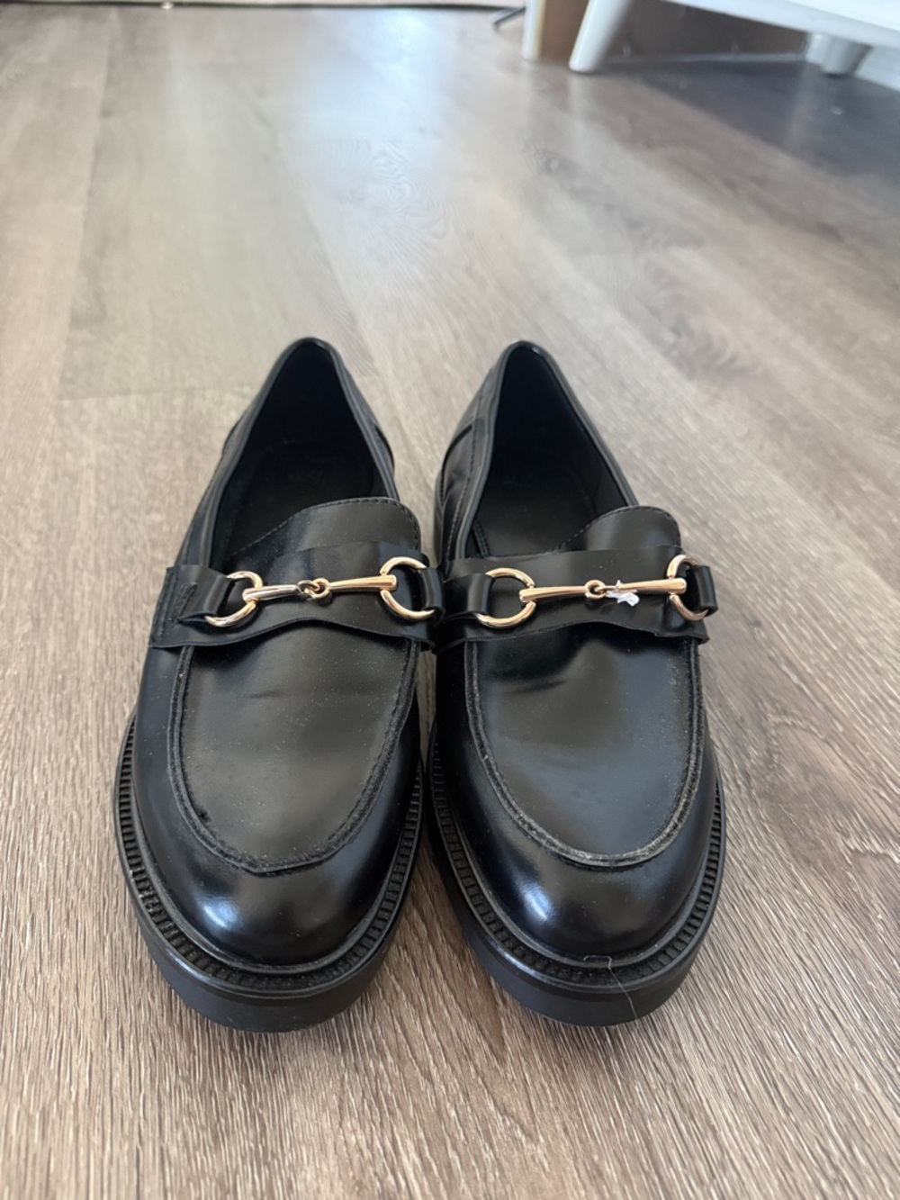 H&M Black Leather-Look Loafers with Gold Bit Detail